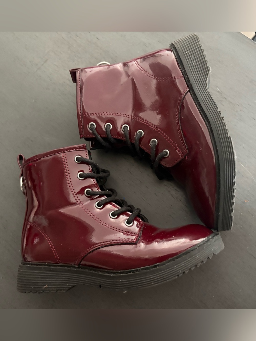 The Children's Place Burgundy Patent Lace-Up Kids Combat Boots